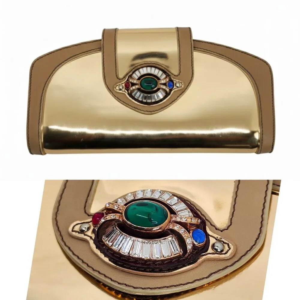 💥WOW! Giuseppe Zanotti Rose Gold Jeweled Leather Clutch - Pure Iconic Glam Y2K - Picture 2 of 13